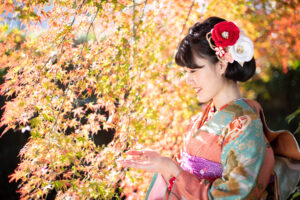 京都の紅葉で成人式の前撮り