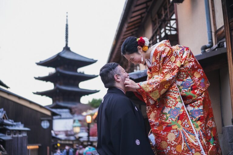 京都の五重塔と結婚式の前撮り