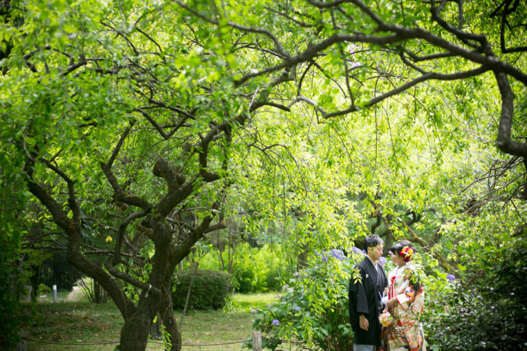 京都の新緑で結婚式の前撮り